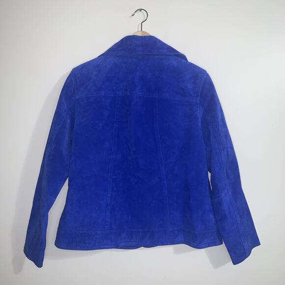 Chicos Blazer Jacket Womens Blue Leather Suede Long Sleeve Collared Size 2 - Picture 5 of 14
